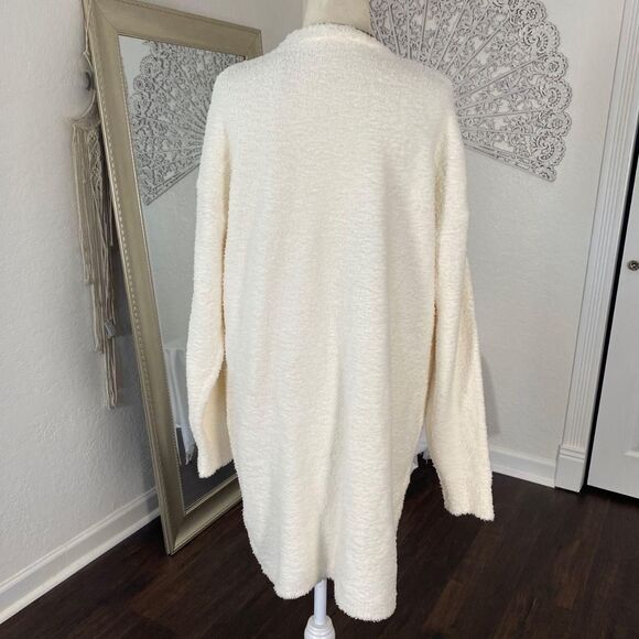 Chunky Fuzzy Ultra Soft Off White Cream Long Fluffy Cardigan M - Picture 5 of 6